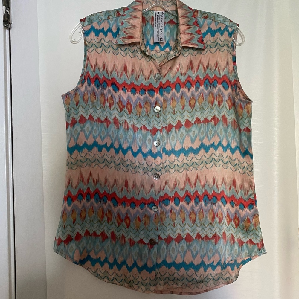 The Evans Group, Silk Button Down Blouse with Collar. Size L